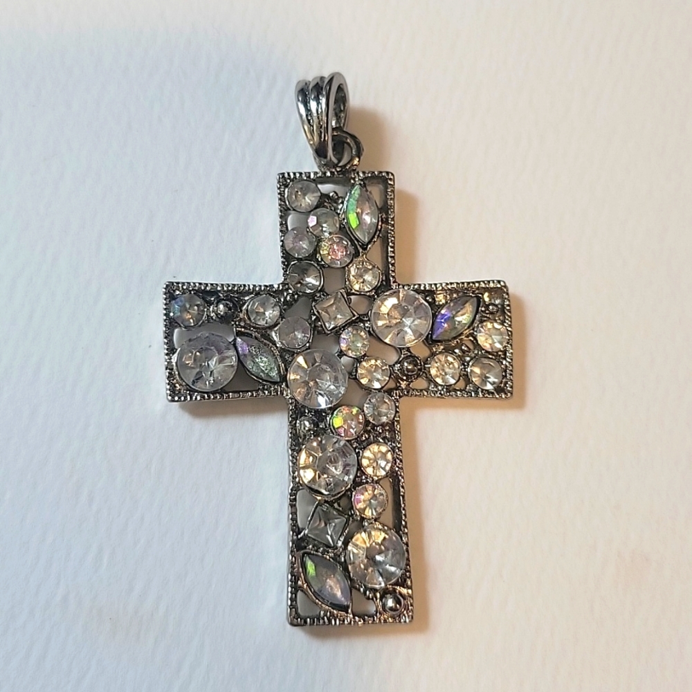 Cross Pendant with Iridescent Rhinestones